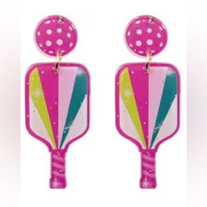 Pickleball Paddle and Ball-Shaped Earrings - Fun Pink and Green Design - New!